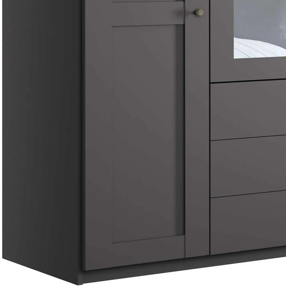 Wohnen Kleiderschränke|Kleiderschränke*4-türiger Kombi-Schlafzimmerschrank in Dunkelgrau - Mataram