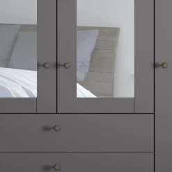 Wohnen Kleiderschränke|Kleiderschränke*4-türiger Kombi-Schlafzimmerschrank in Dunkelgrau - Mataram