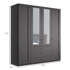 Wohnen Kleiderschränke|Kleiderschränke*4-türiger Kombi-Schlafzimmerschrank in Dunkelgrau - Mataram