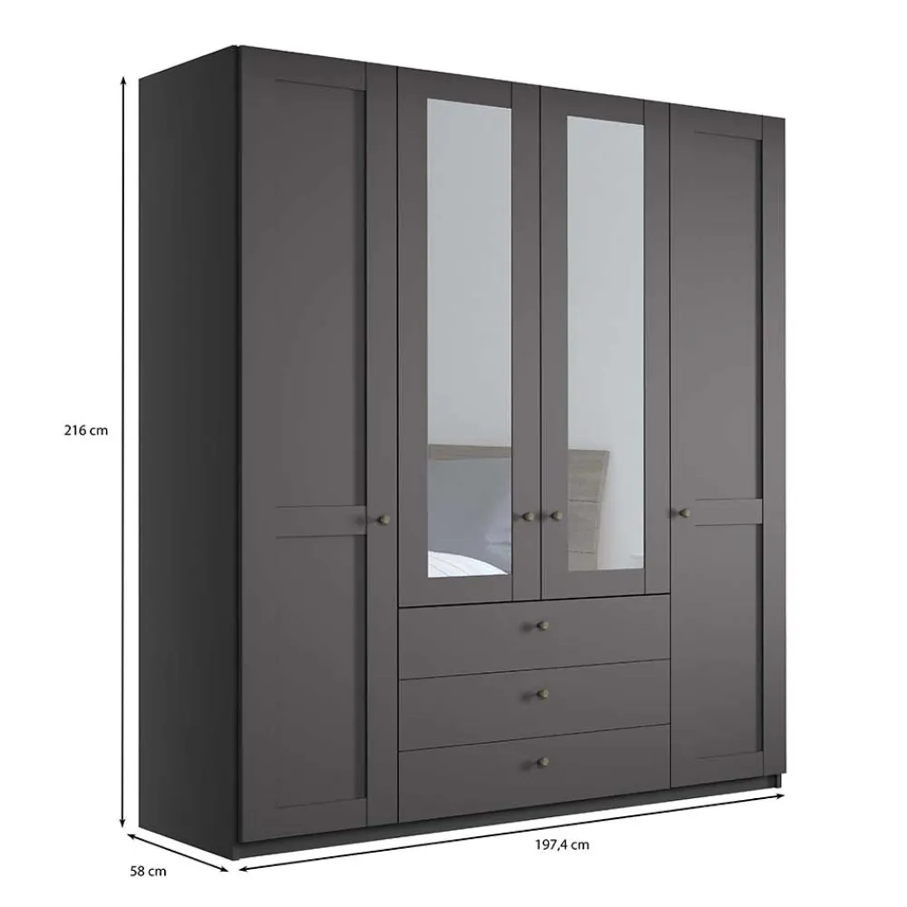 Wohnen Kleiderschränke|Kleiderschränke*4-türiger Kombi-Schlafzimmerschrank in Dunkelgrau - Mataram