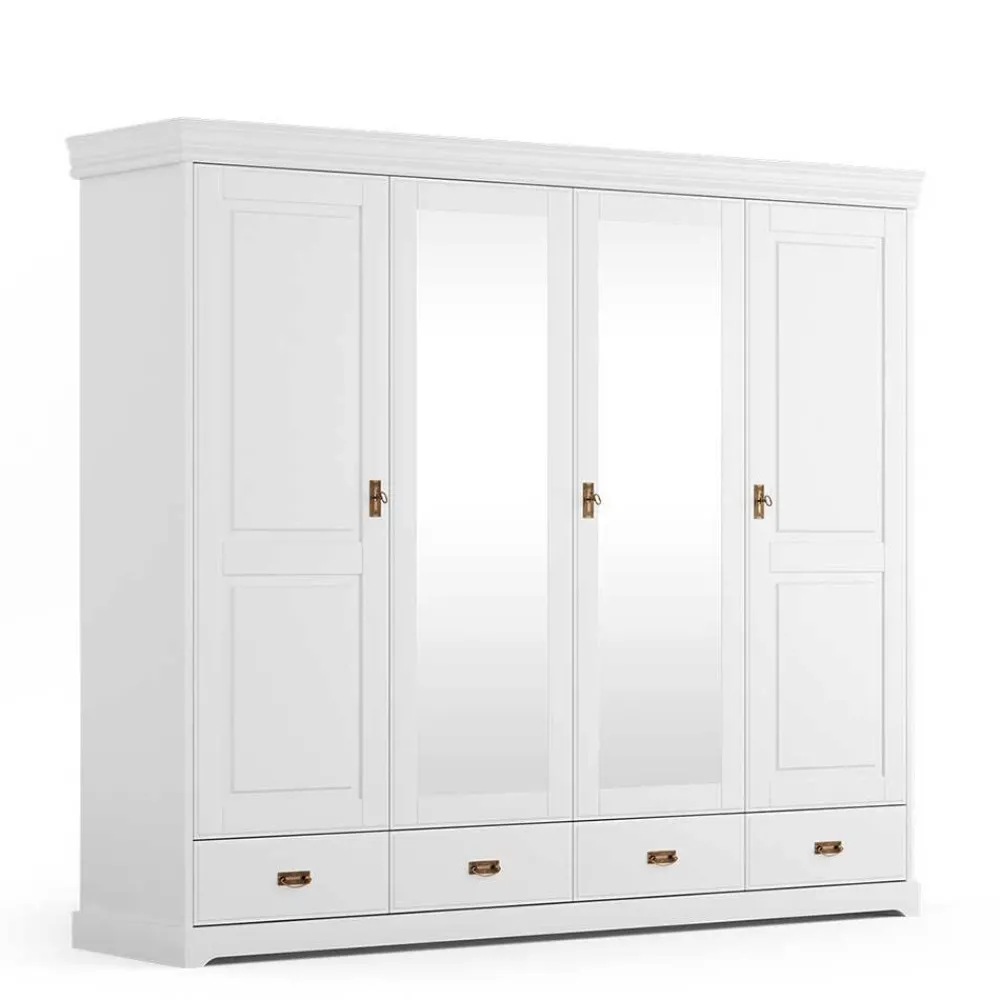 Wohnen Kleiderschränke|Kleiderschränke*4-türiger Landhausschrank in Weiß - Presto