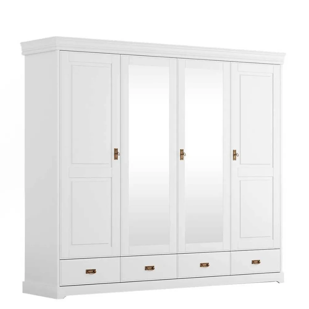 Wohnen Kleiderschränke|Kleiderschränke*4-türiger Landhausschrank in Weiß - Presto