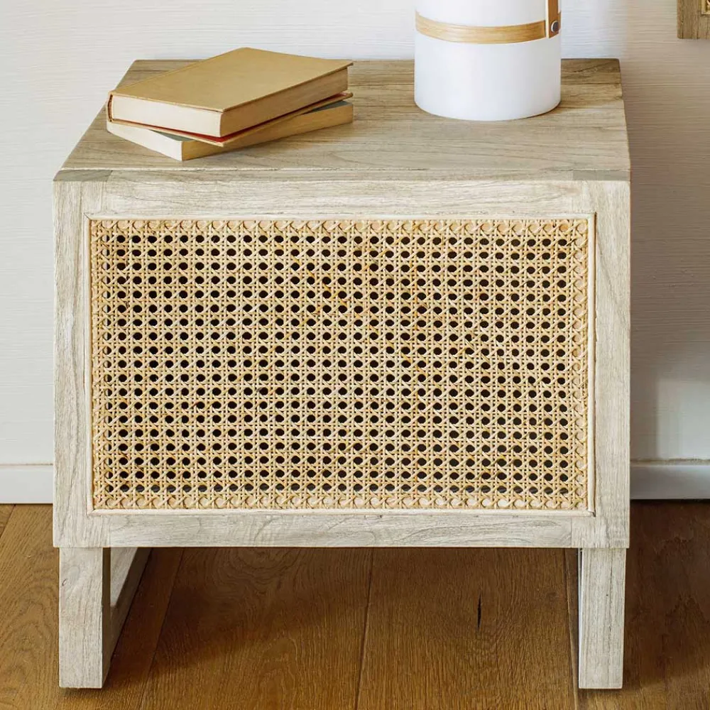 Wohnen Rattanmöbel*1-türiger Nachtschrank mit Rattan Wiener Geflecht - Bertino