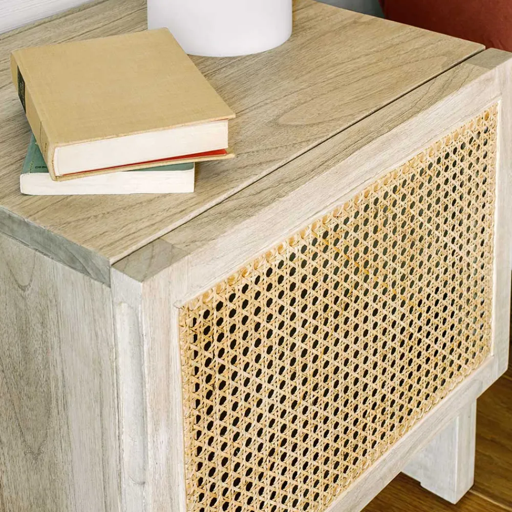 Wohnen Rattanmöbel*1-türiger Nachtschrank mit Rattan Wiener Geflecht - Bertino