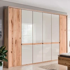 Wohnen 6-türiger Schlafzimmerschrank in Kernbuche & Beige - Krofun