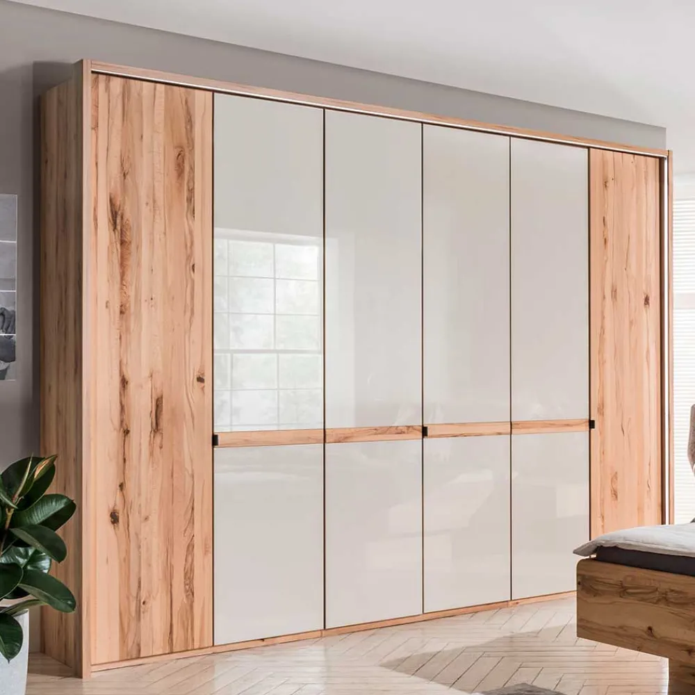 Wohnen 6-türiger Schlafzimmerschrank in Kernbuche & Beige - Krofun