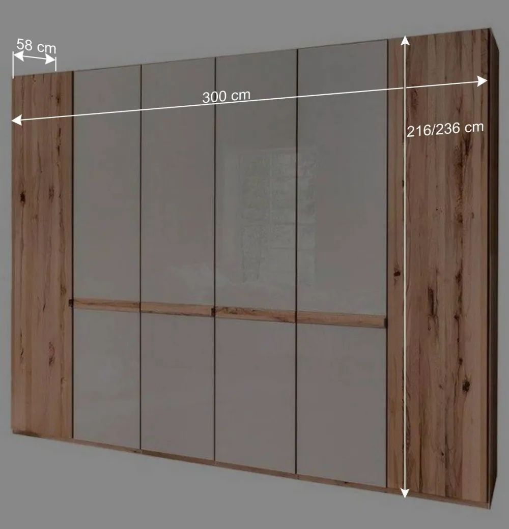 Wohnen 6-türiger Schlafzimmerschrank in Kernbuche & Beige - Krofun
