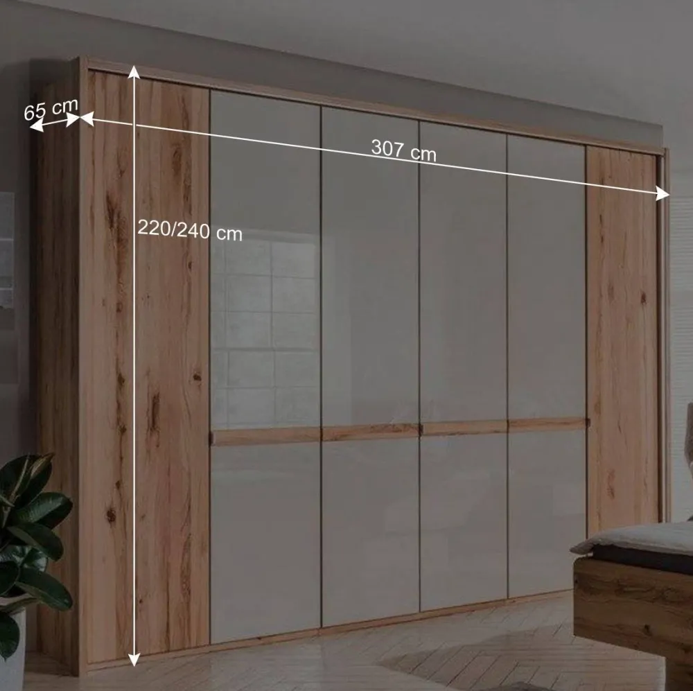 Wohnen 6-türiger Schlafzimmerschrank in Kernbuche & Beige - Krofun