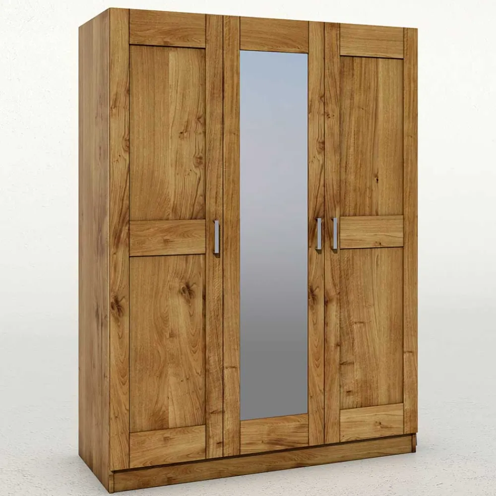 Wohnen Glasmöbel|Massivholzmöbel*3-türiger Schlafzimmer-Schrank mit Spiegel - Rirua