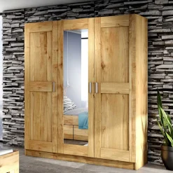 Wohnen Glasmöbel|Massivholzmöbel*3-türiger Schlafzimmer-Schrank mit Spiegel - Rirua