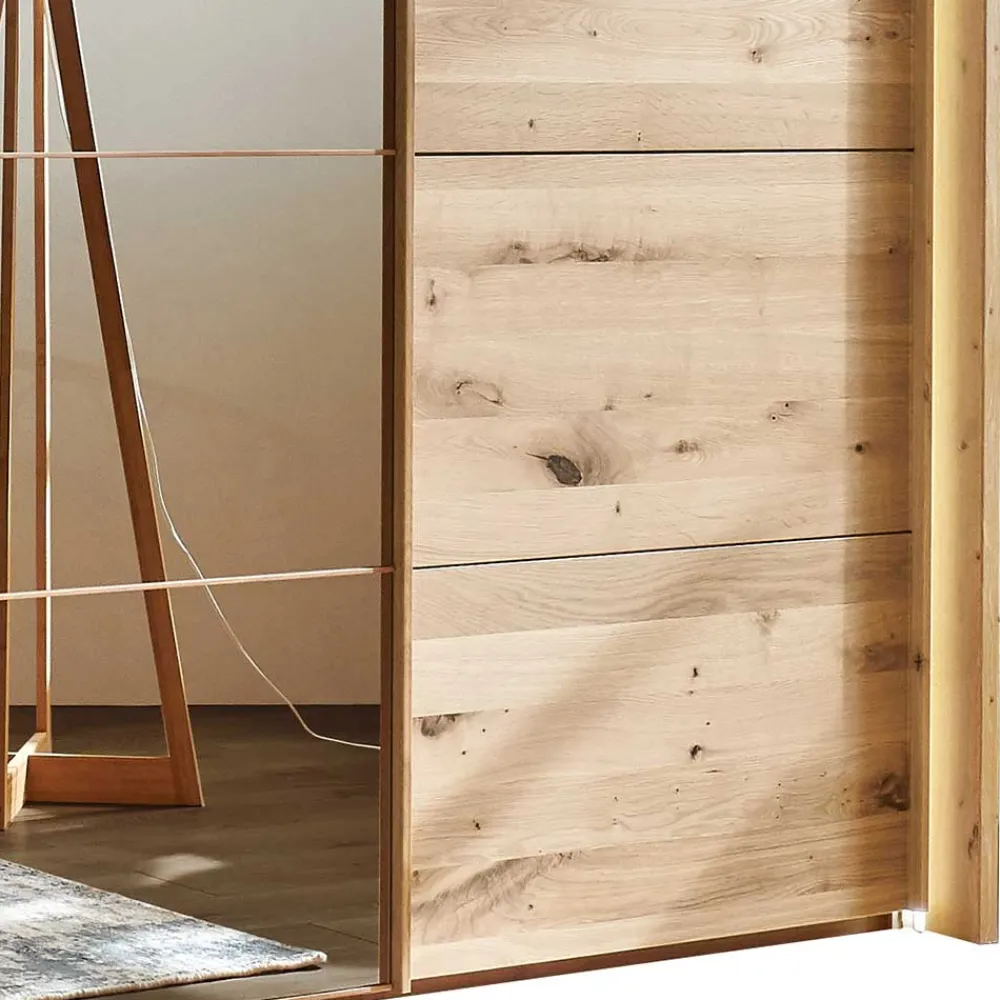 Wohnen 4-türiger Schwebetürenschrank in Eiche Bianco - Brownie