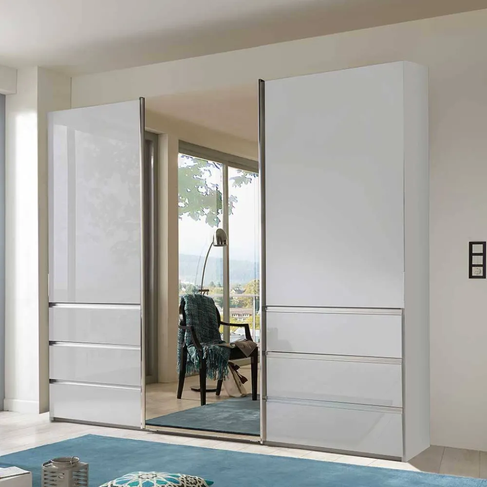 Wohnen 3-türiger Schwebetürenschrank in Weiß mit Spiegel - Amelie