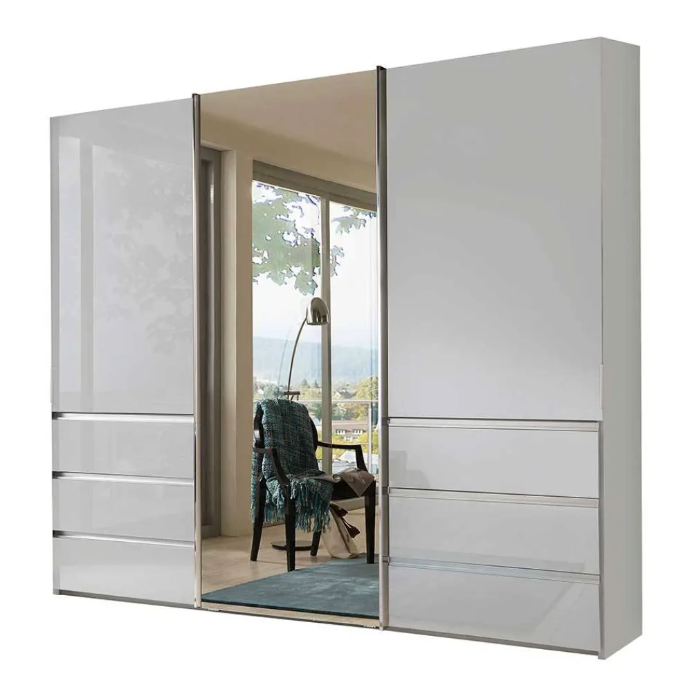 Wohnen 3-türiger Schwebetürenschrank in Weiß mit Spiegel - Amelie