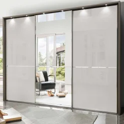 Wohnen Braune Möbel|Glasmöbel*3-türiger Schwebetürenschrank mit Passepartout - Ostranca