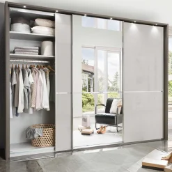 Wohnen Braune Möbel|Glasmöbel*3-türiger Schwebetürenschrank mit Passepartout - Ostranca