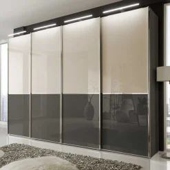 Wohnen Braune Möbel|Schränke*4-türiger Schwebetüren-Schrank mit Glas Front - Scolari