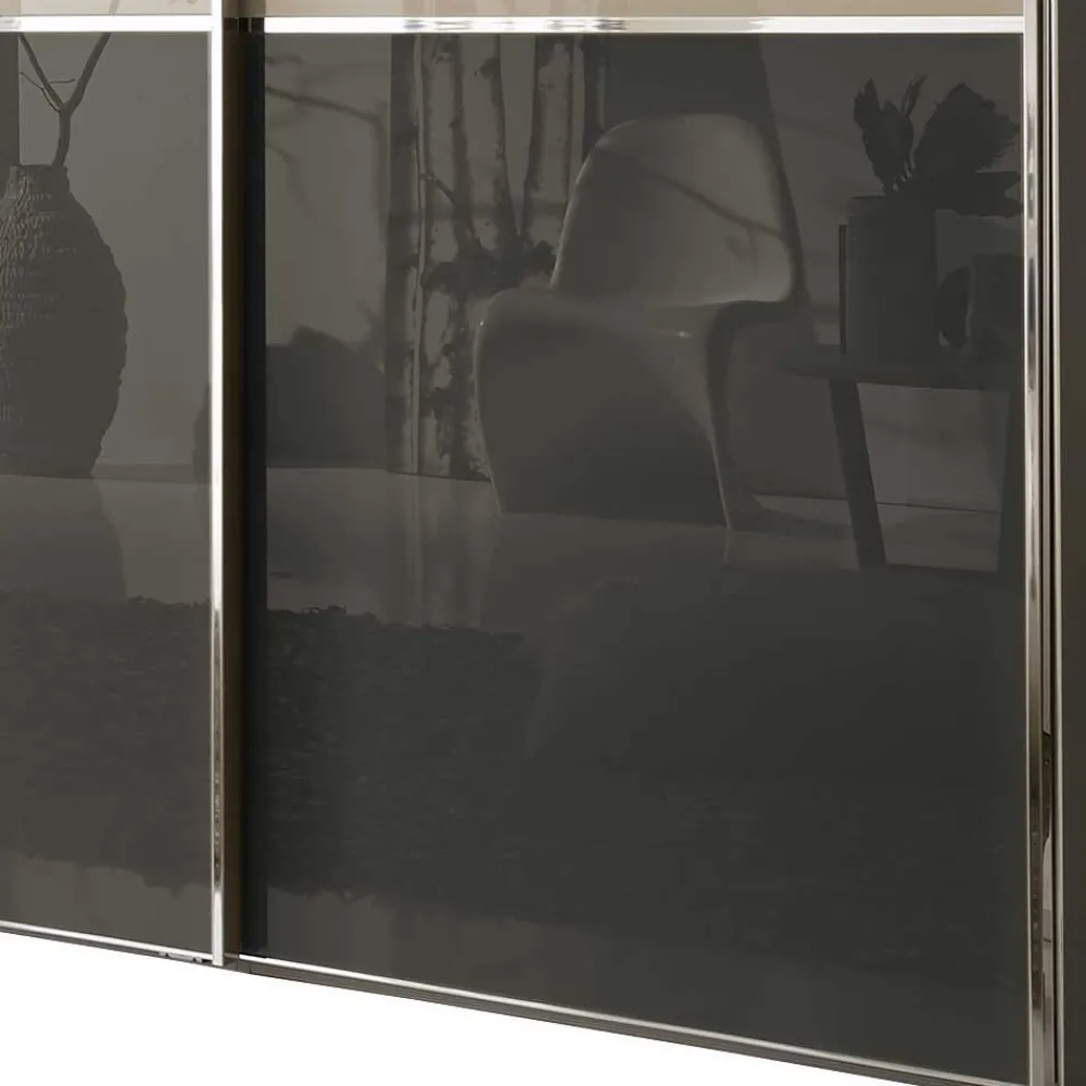 Wohnen Braune Möbel|Schränke*4-türiger Schwebetüren-Schrank mit Glas Front - Scolari