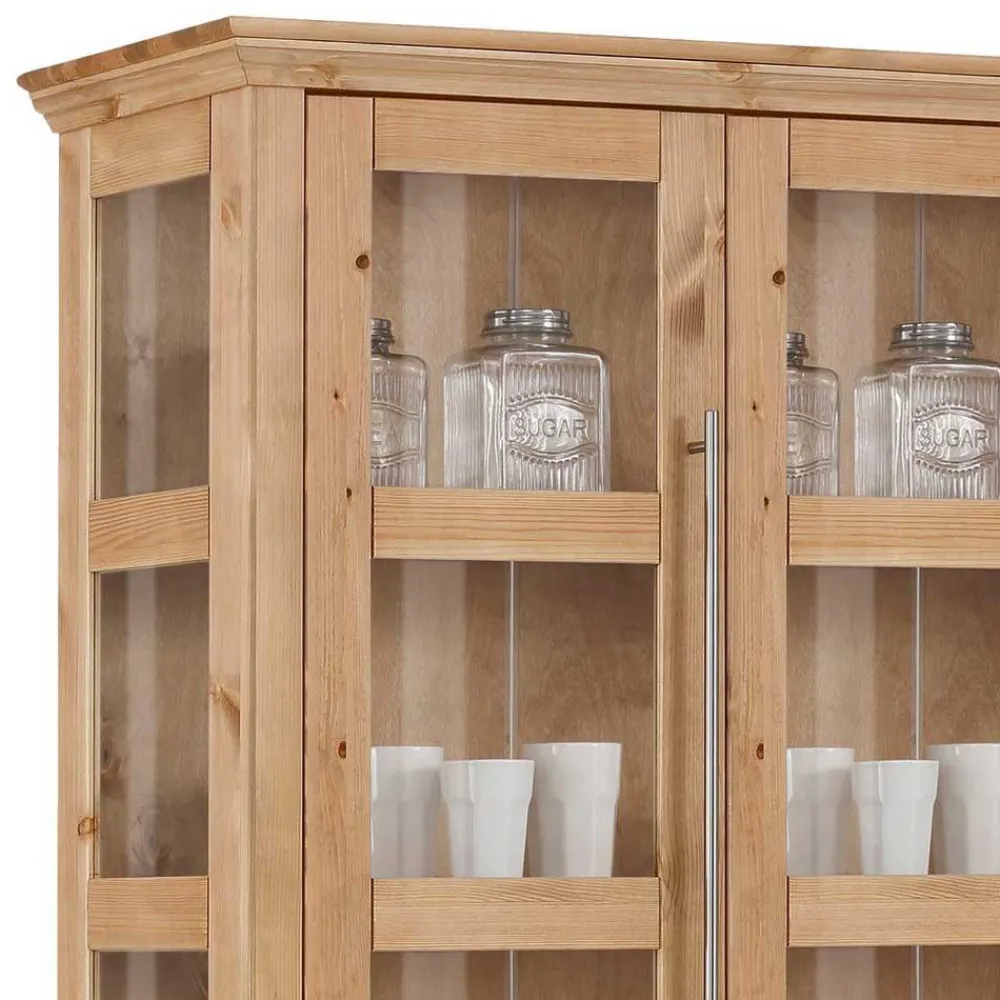 Wohnen Esszimmer-Vitrinen*6-türiger Vitrinenschrank aus Kiefer massiv - Noellisa