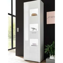 Wohnen 1-türiger Vitrinenschrank in Weiß Hochglanz - Timmona