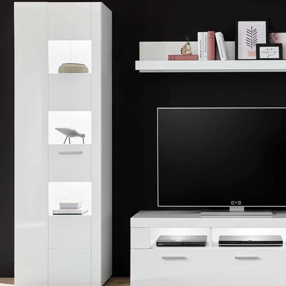 Wohnen 1-türiger Vitrinenschrank in Weiß Hochglanz - Timmona