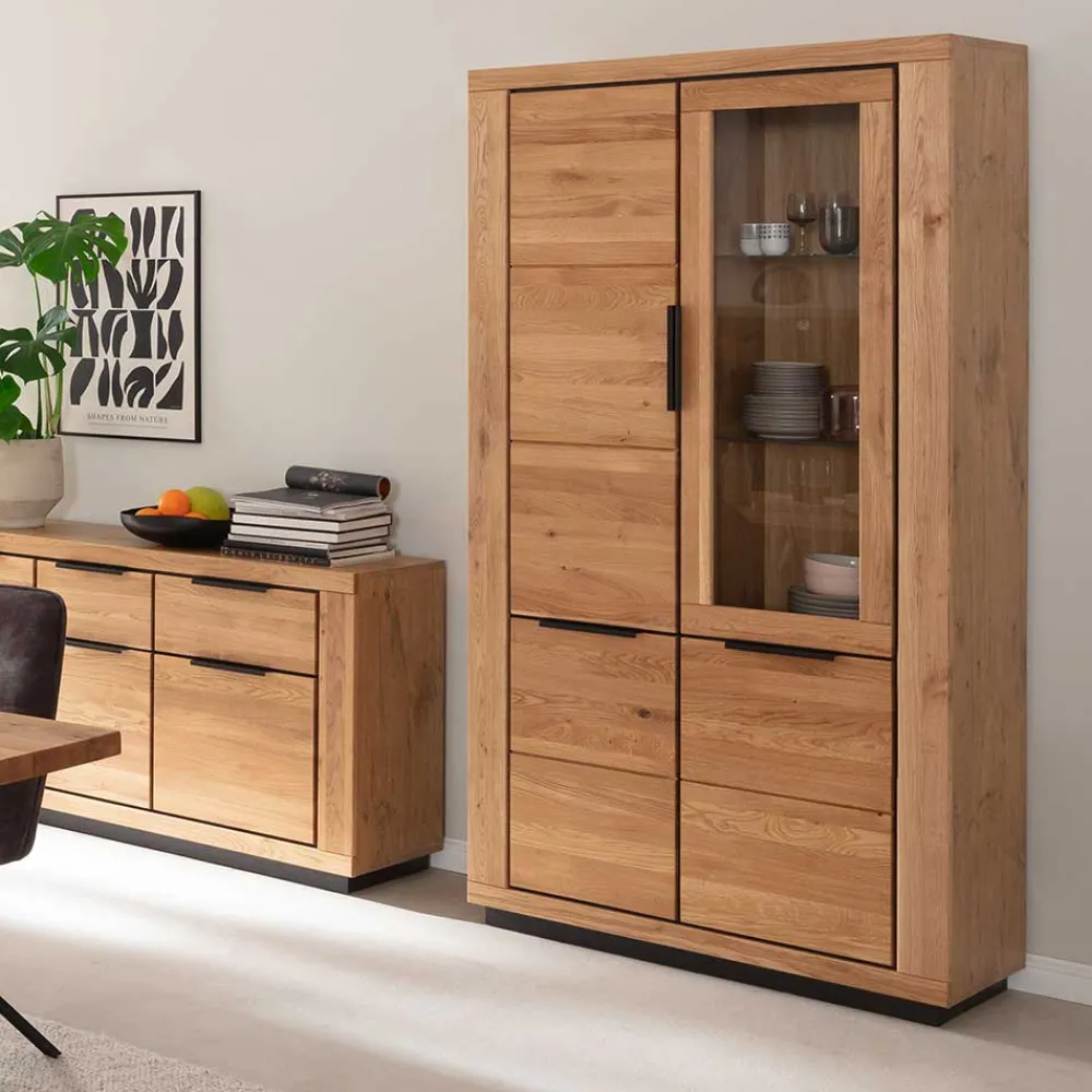 Wohnen 4-türiger Vitrinenschrank teilmassiv - Vlacoma