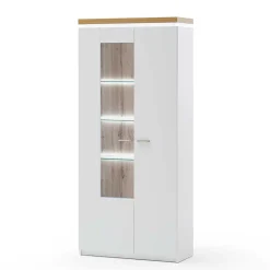 Wohnen Vitrinen|Wohnzimmer-Vitrinen*2-türiger Wohnzimmer Schrank mit Glaseinsatz & LED - Caldri