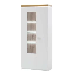 Wohnen Vitrinen|Wohnzimmer-Vitrinen*2-türiger Wohnzimmer Schrank mit Glaseinsatz & LED - Caldri