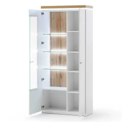 Wohnen Vitrinen|Wohnzimmer-Vitrinen*2-türiger Wohnzimmer Schrank mit Glaseinsatz & LED - Caldri