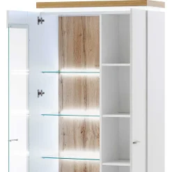 Wohnen Vitrinen|Wohnzimmer-Vitrinen*2-türiger Wohnzimmer Schrank mit Glaseinsatz & LED - Caldri
