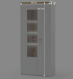 Wohnen Vitrinen|Wohnzimmer-Vitrinen*2-türiger Wohnzimmer Schrank mit Glaseinsatz & LED - Caldri