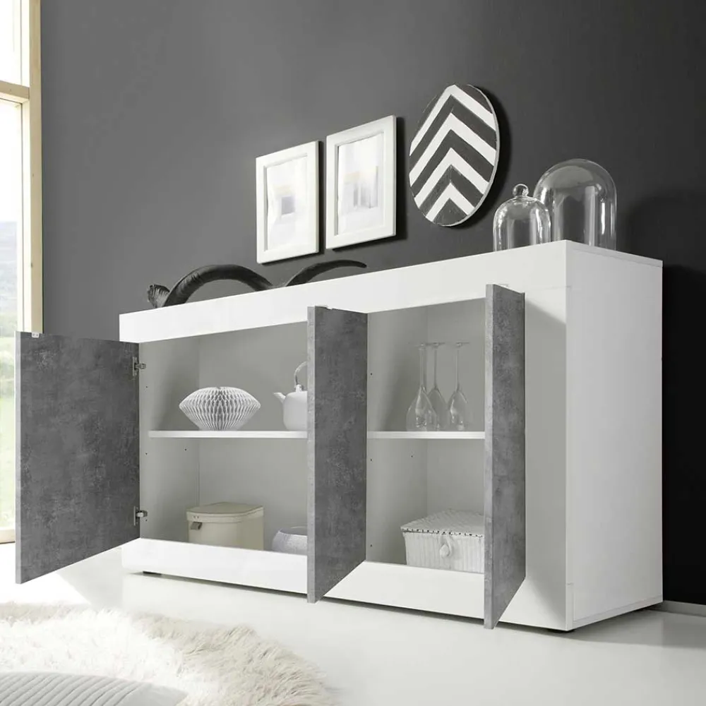 Wohnen 3-türiges Design-Sideboard in Beton Dekor - Narandu
