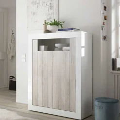 Wohnen 2-türiges Highboard in Dekor Pinie Weiß - Merenda