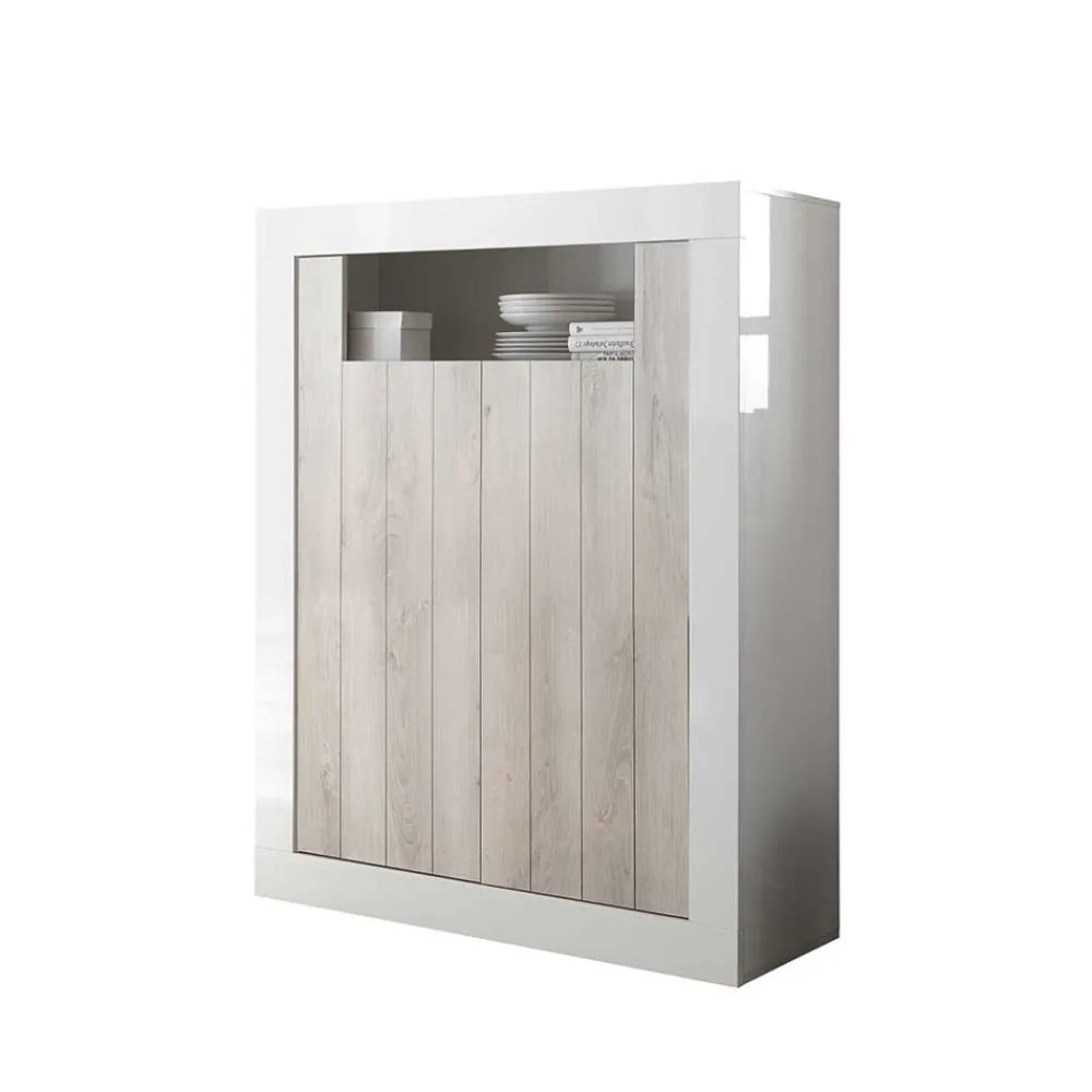 Wohnen 2-türiges Highboard in Dekor Pinie Weiß - Merenda