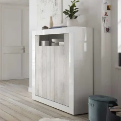 Wohnen 2-türiges Highboard in Dekor Pinie Weiß - Merenda