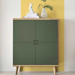 Wohnen 4-türiges Highboard in Graugrün und Wildeiche - Oliva