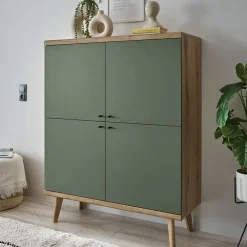 Wohnen 4-türiges Highboard in Graugrün und Wildeiche - Oliva