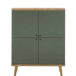 Wohnen 4-türiges Highboard in Graugrün und Wildeiche - Oliva