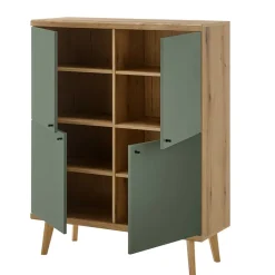 Wohnen 4-türiges Highboard in Graugrün und Wildeiche - Oliva