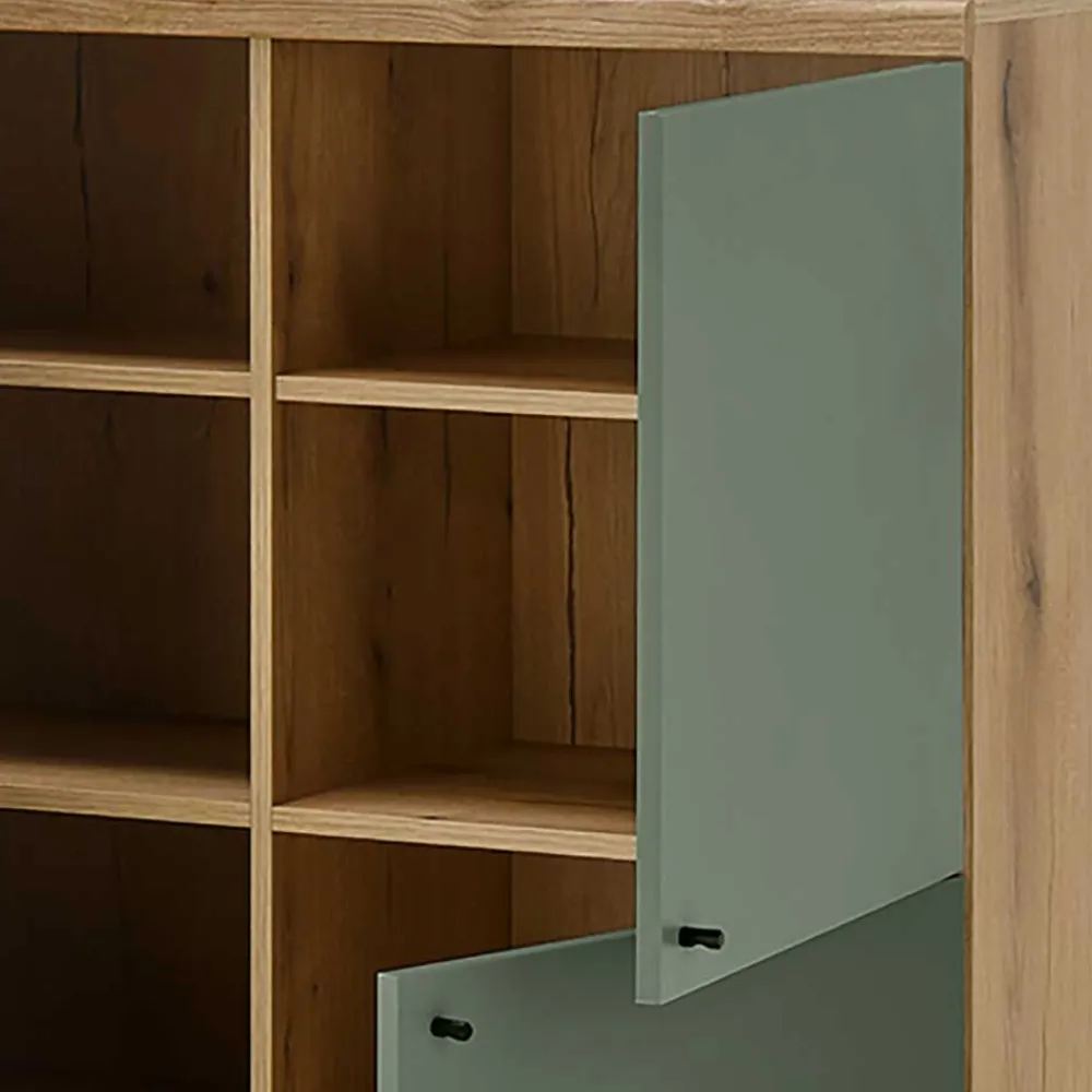 Wohnen 4-türiges Highboard in Graugrün und Wildeiche - Oliva
