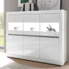 Wohnen 6-türiges Highboard in Weiß Hochglanz Mextra & Beton Dekor