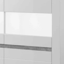 Wohnen 6-türiges Highboard in Weiß Hochglanz Mextra & Beton Dekor