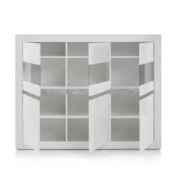 Wohnen 6-türiges Highboard in Weiß Hochglanz Mextra & Beton Dekor