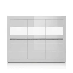 Wohnen 6-türiges Highboard in Weiß Hochglanz Mextra & Beton Dekor