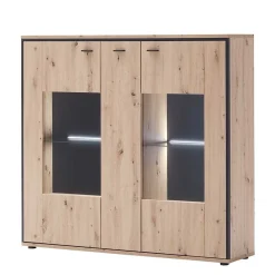 Wohnen 3-türiges Highboard mit Glas in Holzdekor Eiche - Nikdus