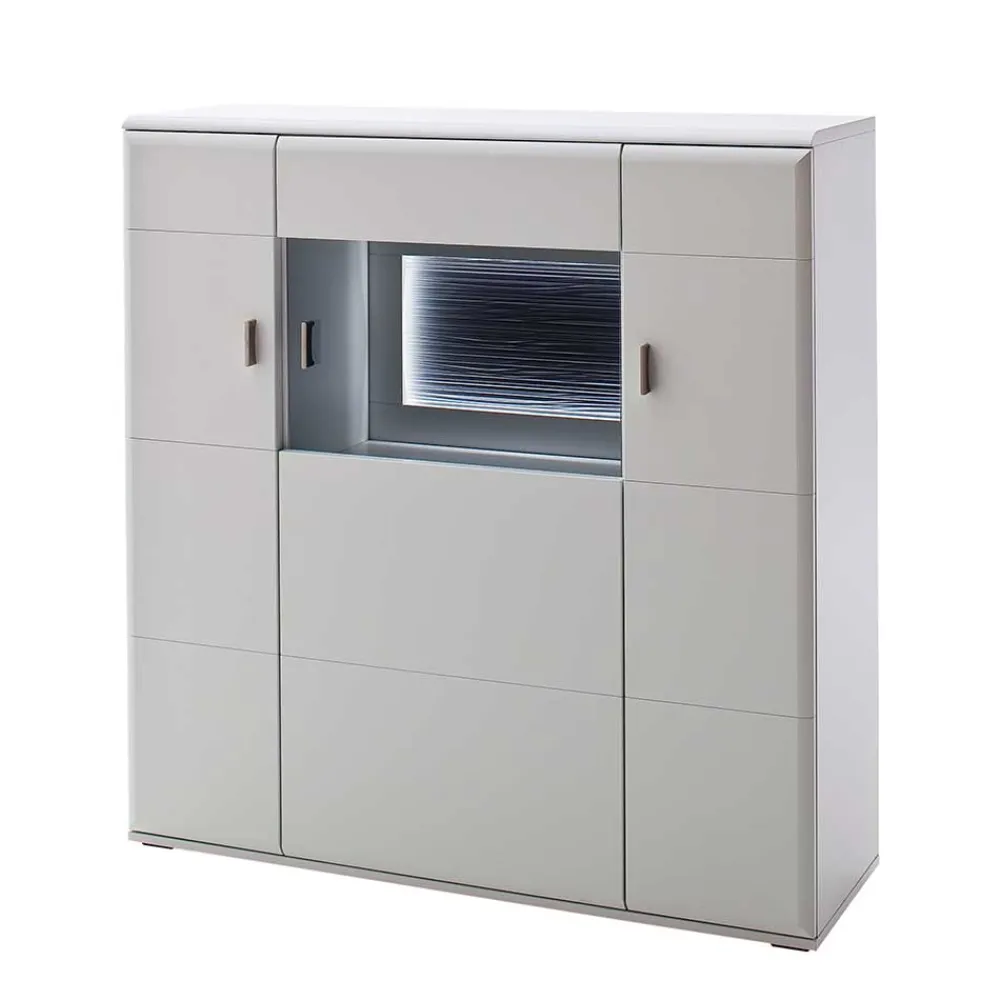 Wohnen 3-türiges Highboard mit Glas Einsatz in Weiß - Hazime