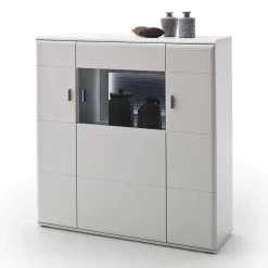 Wohnen 3-türiges Highboard mit Glas Einsatz in Weiß - Hazime