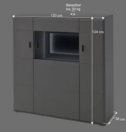 Wohnen 3-türiges Highboard mit Glas Einsatz in Weiß - Hazime