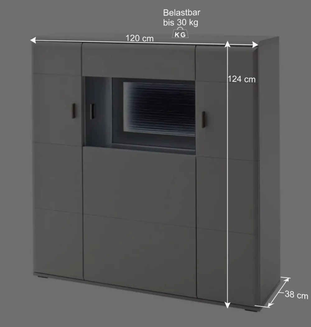 Wohnen 3-türiges Highboard mit Glas Einsatz in Weiß - Hazime
