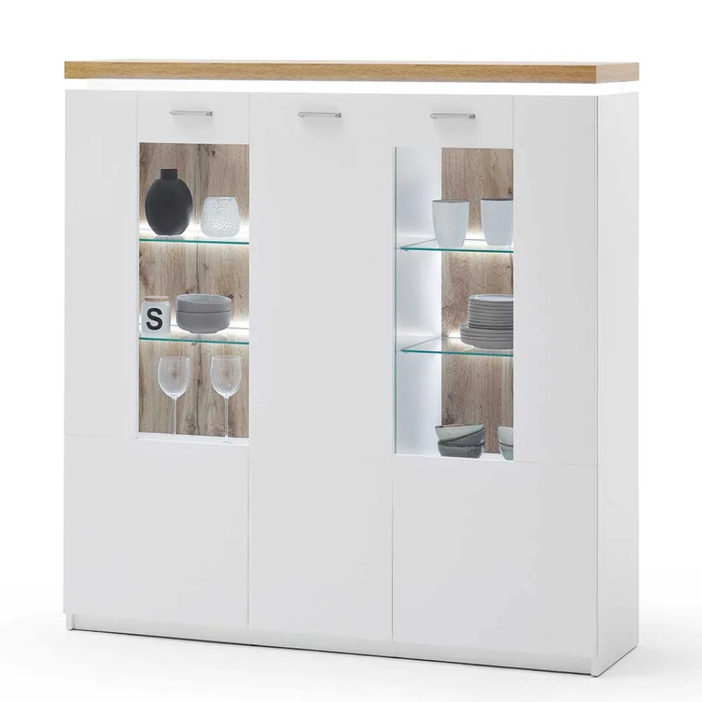 Wohnen 3-türiges Highboard Vitrine beleuchtet LED - Caldri