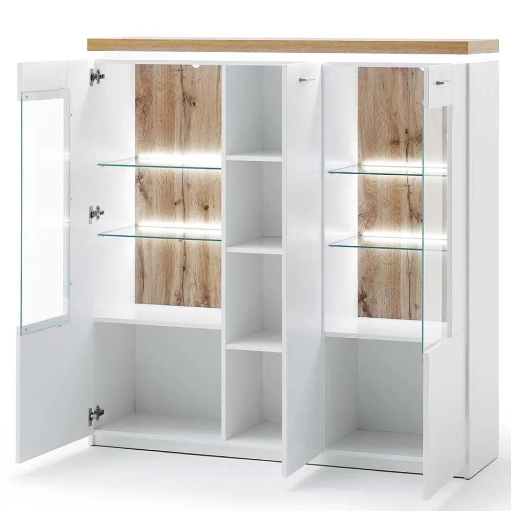Wohnen 3-türiges Highboard Vitrine beleuchtet LED - Caldri